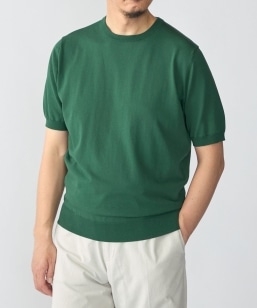 SHIPS:�q�ڐG�⊴�r ICE COTTON �N���[�l�b�N �V���[�g �X���[�u �j�b�g T�V���c