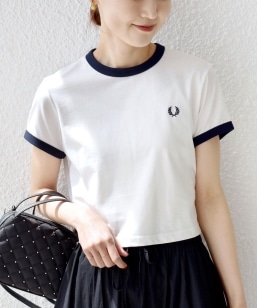 FRED PERRY:G9163 CROPPED RINGER TEE