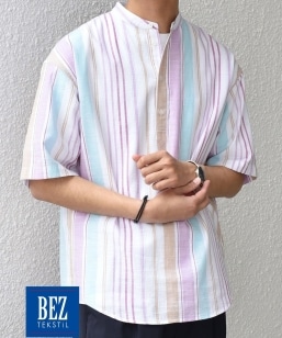 SHIPS any: BEZ TEXTILE �}���`�J���[ �X�g���C�v/�\���b�h �o���h�J���[ �v���I�[�o�[ �V���c��