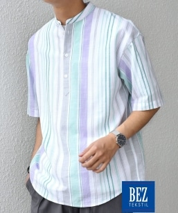 SHIPS any: BEZ TEXTILE �}���`�J���[ �X�g���C�v/�\���b�h �o���h�J���[ �v���I�[�o�[ �V���c��